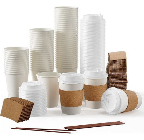 Jolly Party 12 Oz Disposable Paper Coffee Cup With Lids, ...
