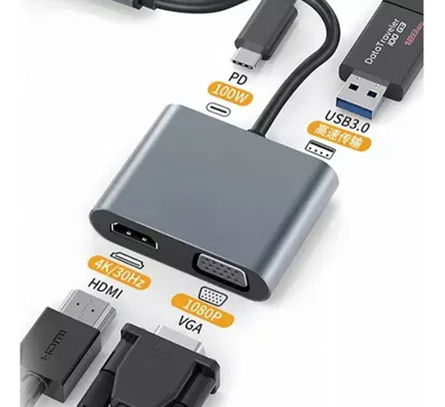 Adaptador Usb C Hdmi Tipo C A Hdmi 4k Usb3.0 Vga 4 En 1