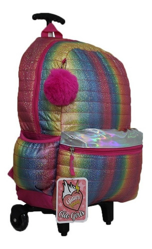 Mochila Escolar Infantil Arco Íris Clio Cg2104 Com Estojo Cor Azul-celeste Desenho Do Tecido Arco-íris