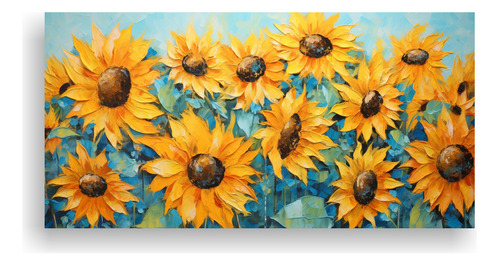 80x40cm Cuadro Floral Con Girasoles Bastidor Madera Flores