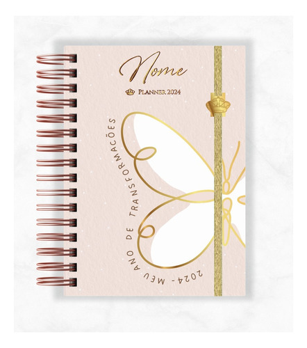 Planner Slim Luxo Borboleta Clean Personalizado Com Nome