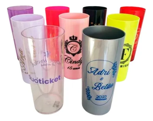 comprar 100 Copo Long Drink 350ml Acrílico Personalizado Festa 15ano