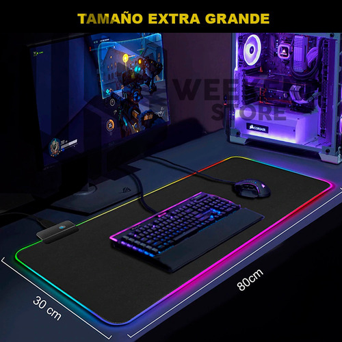Mousepad Gamer Led Rgb Usb 80x30cm Negro