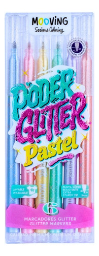 Marcador Pastel Glitter Poder Glitter Pastel 6 Col Mooving