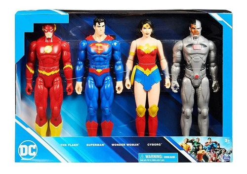 Set 4 Figuras Flash Superman Wonder Woman Cyborg Dc Comics