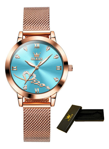 Relógio de luxo Olevs Luminous Elegant Stainless Steel, cor de fundo azul