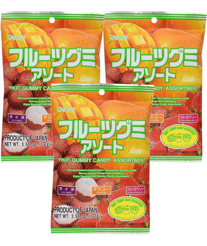 Kasugai Fruit Assort Gummy Candy 3.59oz (paquete De 3)