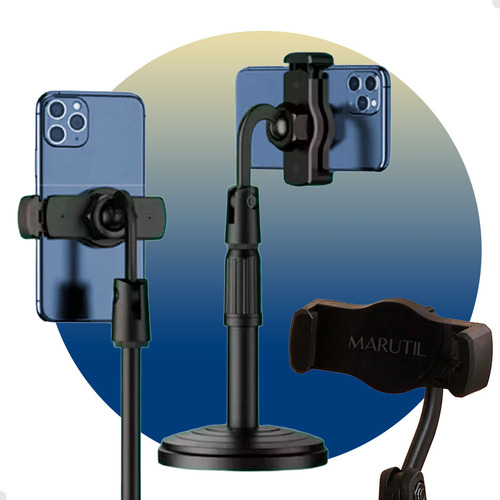 Suporte Tripé Ajustável Celular Câmera Mesa Regulagem 360° Para Selfie Live Videochamada - Marca Marutil