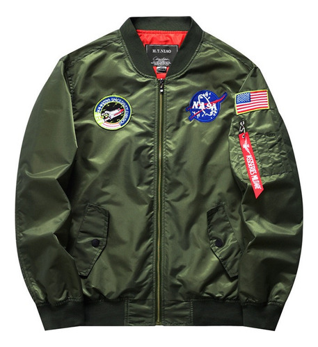 Chaqueta Corta Viento Piloto Bombardero Verde Navy Vuelo Nas