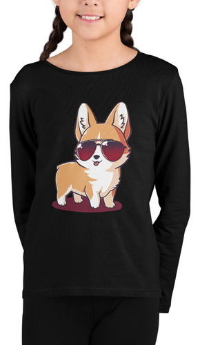 Playera Manga Larga Para Niña, Perro Mascota Corgie 