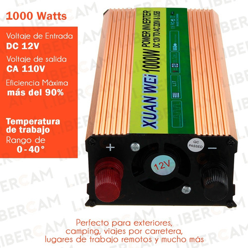 Imagen 6 de 10 de Inversor Convertidor 1000 W 12v 220v Pico 2000 W