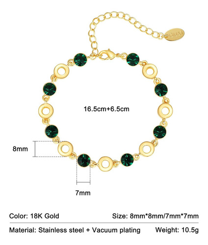 Pulsera De Oro Cristal De Esmeralda Mujer, Pulsera De T...
