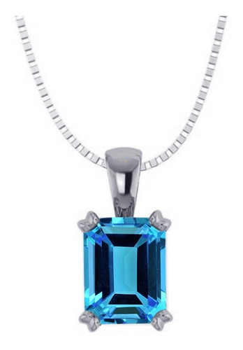Imagem 2 de 7 de Colar Prata 925 Retangular Azul Topázio Natural - Exclusivo