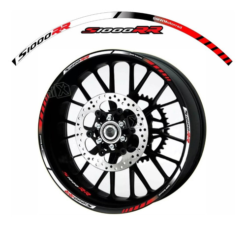 Kit Adesivos Friso Refletivo Roda Moto Bmw S1000rr Fri028 Cor Vermelho/Branco Listrado