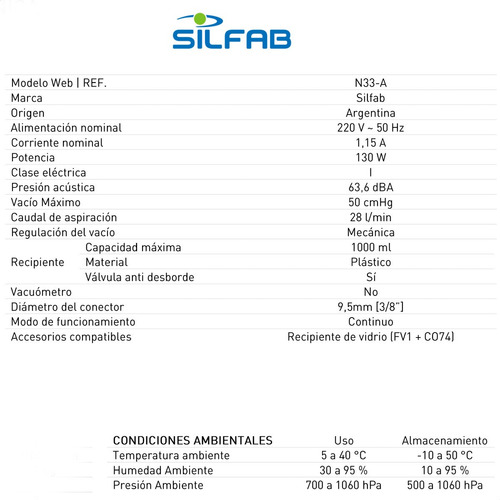 Imagen 4 de 5 de Aspirador De Secreciones Uso Continuo 1 Litro Silfab N33