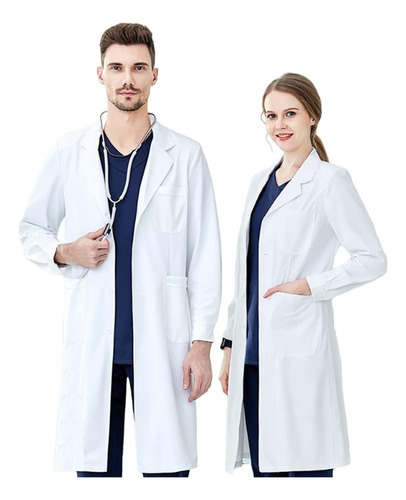 Uniforme Médico, Bata Larga Blanca, Uniforme De Laboratorio