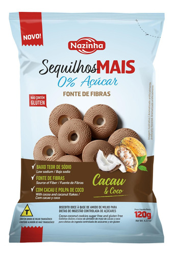 Sequilhos Sem Açúcar Sem Glúten Sabor Cacau E Coco - Nazinha