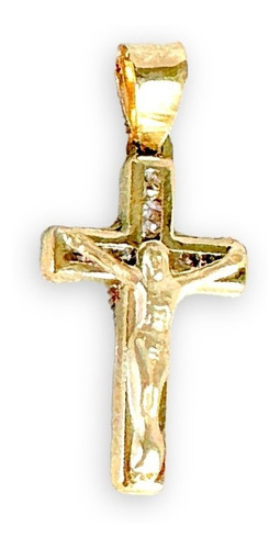 Cruz Sencilla Con Zirconias Con Cristo Ch 1.5 Cm De Oro 10k 