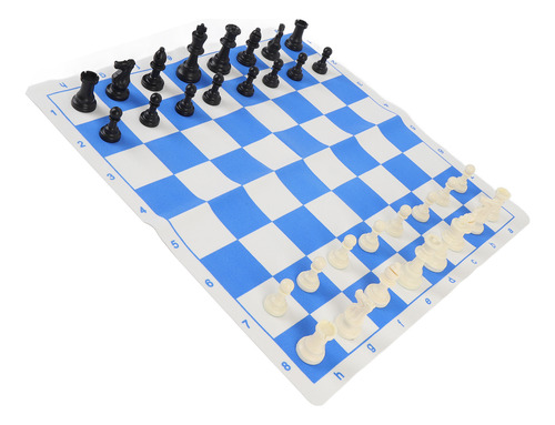 Juego De Ajedrez Y Tablero De 42 Cm, Azul Y Blanco, Enrollab