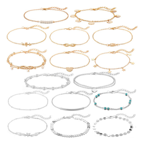 Softones 16 Pulseras De Tobillo Para Mujeres Y Nias, Cadena