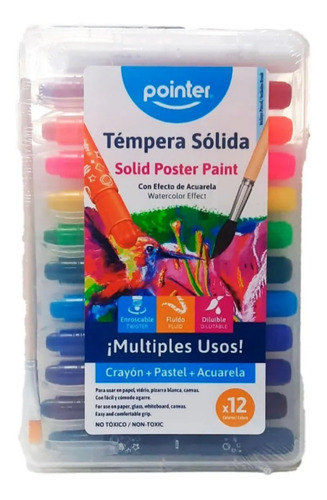 Temperas Solida Pointer 12 Colores Crayon+pastel+acuarela