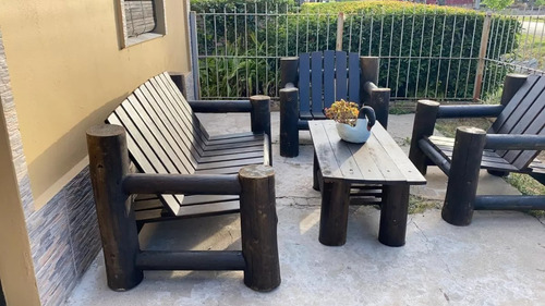 Juego Sillon Rustico Troncos Uruguya Kurkupi Marrón Oscuro