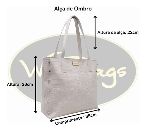 Bolsa Feminina De Ombro Croco Estilo Sacola + Nécessaire Cor Branco