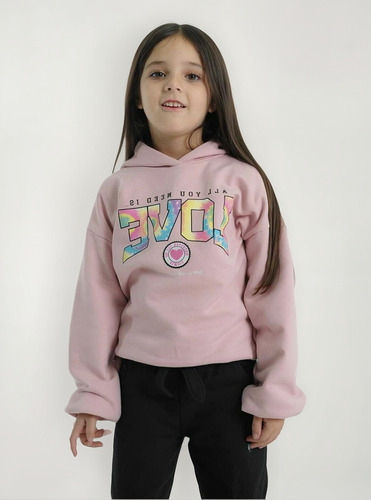Buzo Con Capucha Nena Love Frizado Colores Kiddie Niña