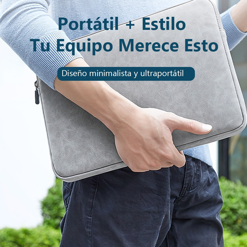Funda Protectora Laptop Impermeable Alta Calidad Pu Piel Gris Oscuro 14 Pulgadas