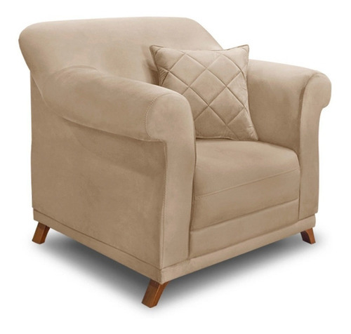 2 Poltronas E Sofá Living 2 Lugares 1,60m Vênus Suede Bege