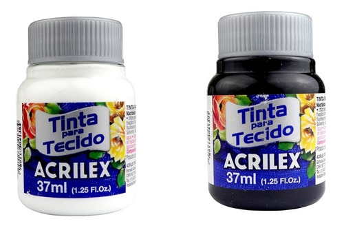 Kit C/ 2 Tintas De Tecido Tela Branco E Preto Acrilex 37ml