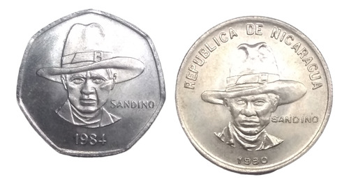 Monedas Nicaragua 5 Y 1 Córdoba 2 Piezas  Sandino  Envio $55