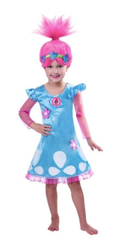 Fantasia De Festa Infantil Trolls Poppy Vestido Com Peruca