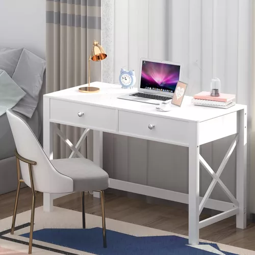 EdMaxwell Escritorio blanco para oficina en casa con cajones, escritorio  moderno para computadora, pequeño escritorio de tocador de maquillaje para
