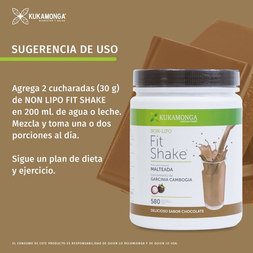 Bajar De Peso, Non Lipo Fit Shake - 580 Gr Sabor Chocolate Chocolate