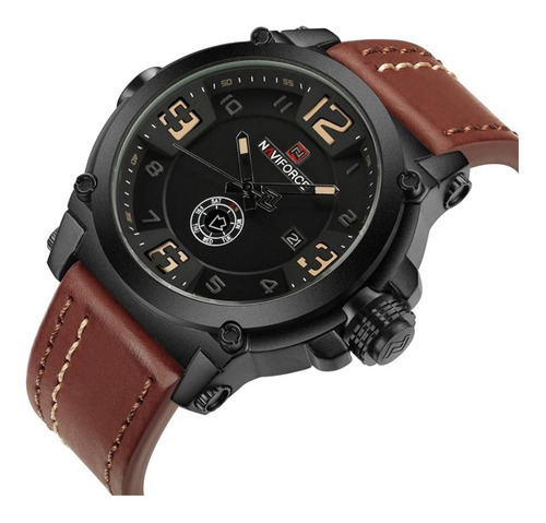 Relógio Naviforce 9099 Prova D'água Masculino Esportivo Militar Pulseira De Couro
