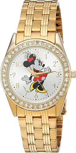 Reloj Disney Minnie Mouse Dorado Con Brillantes Pulsera Dama
