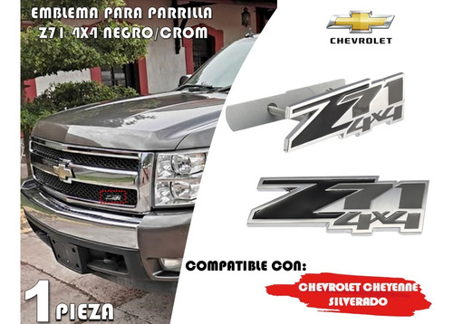 Emblema Para Parrilla Cheyenne Silverado Z71 4x4 Negro/crom