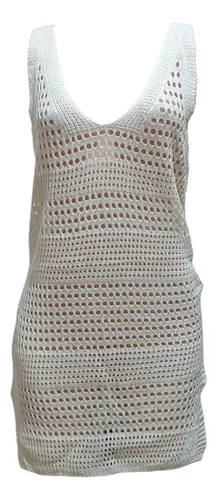 Vestido De Hilo Calado Playero Mujer Verano Abertura Espalda