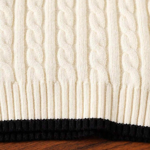 Sweater Tejido Abrigo Bebe Kids Saco Crema Con Ribete Negro