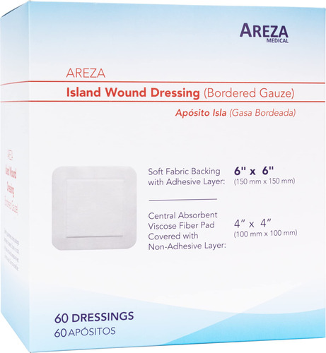 Areza Medical - Aposito Para Isla De Gasa Con Bordes, 6 X 6