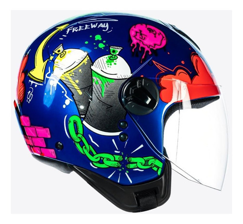 Capacete Moto Peels Freeway Street Cor Azul Metálico Brilho e Verde Tamanho do capacete 60