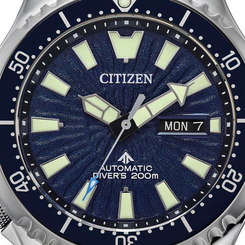 Citizen Promaster Dive Automatic Fugu Ny0136-52l .. Dcmstore Color De La Correa Plateado Color Del Bisel Azul Color Del Fondo Azul