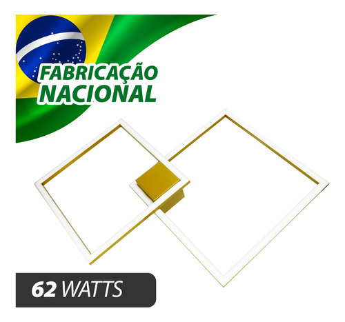 Plafon Fit Led 62w Bivolt 27x35 Quadrado Alumínio Cor Dourado Luz Quente