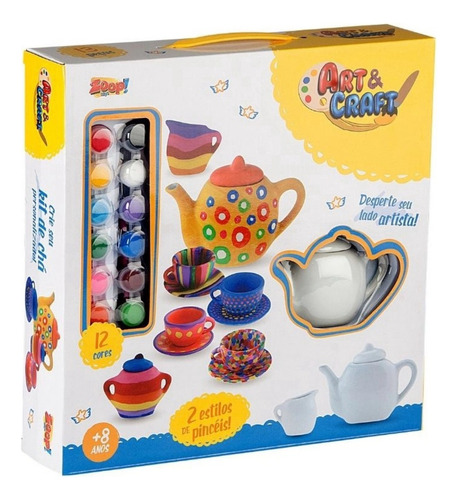 Brinquedo Pintura Kit Chá Cerâmica Art E Craft Tintas Pincel