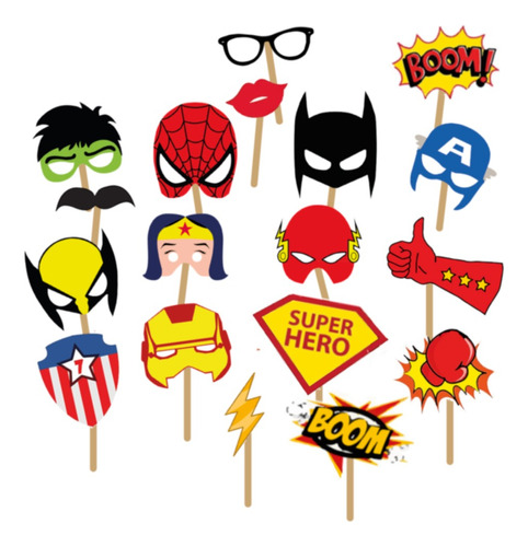 Photo Booth Superheroes Flash Props Kit Imprimible