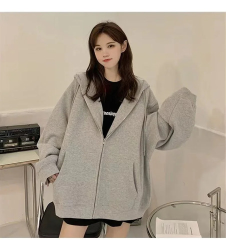 Chaqueta Tipo Sudadera Holgada Con Capucha Para Mujer