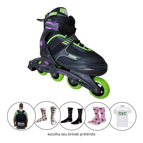 Patins Roller Hd Inline Sonic Youth Ajustável 35-38 + Brinde