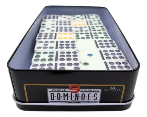 Dominó 55 Fichas A Color Doble 9 Juego De Mesa Caja Metálica