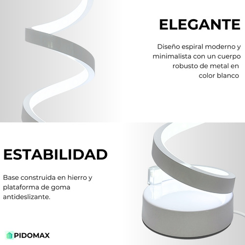 Lámpara Velador Led Usb Espiral 3 Tonos Luz Metálica Ondas Blanco